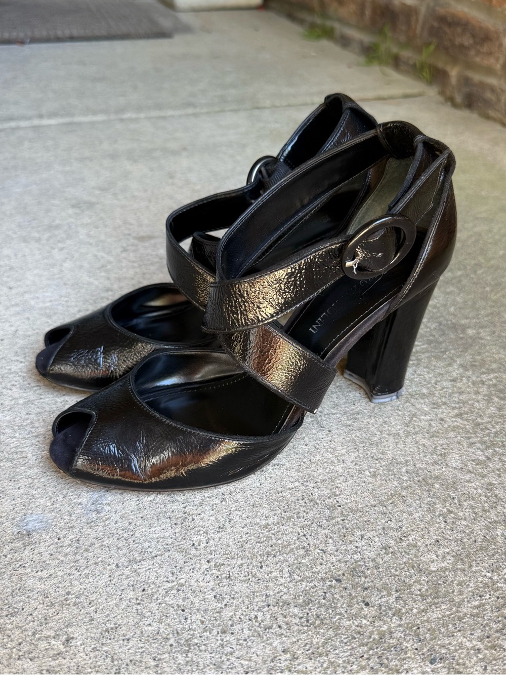 Enzo Angiolini Black Peep-Toe Crisscross Strap Heels